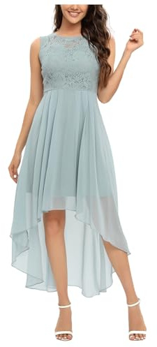 Generisch Chiffon Cocktailkleid Damen Rundhals Sommerkleid Ärmellos Hochzeitsgast Kleid Volantkleider Mit Schwalbenschwanz Midi Kleid Partykleid Freizeitkleid(Mint Green2,M)