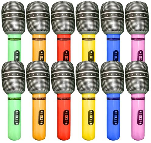 ZGDEIWGF 12 Stück Aufblasbare Mikrofone, Aufblasbare Party-Requisiten, Performance-Requisiten, Party-Dekorationszubehör, Aufblasbares Mikrofon-Set