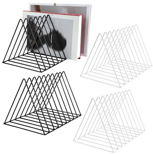 MOAMUN 4 Metall Zeitungsständer, 9 Slot Dreieck Schallplattenständer Zeitschriftenständer Zeitungshalter Bücherhalter, Stehsammler Zeitschriftenhalter für Home Office Buch CD Organiser(Schwarz Weiß)