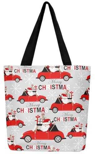 Loussiesd Frohe Weihnachten Leinwand Einkaufstasche Weihnachten Hirsch Elch für Einkaufen Stofftasche Weihnachtsmann Stofftasche Leichte Weihnachten Geschenk Auto Einkaufsbeutel