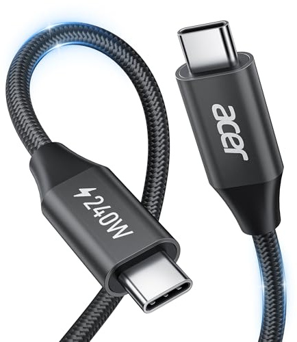 Acer USB C Kabel 1m, 240W USB C auf USB C Kabel aus Nylon+Aluminium, USB Typ C PD Ladekabel für Laptop, iPhone 15/16 Serie, Macbook/iPad Pro/Air, Surface Go/Pro, Galaxy S24/23/22/21, Pixel 7 usw.