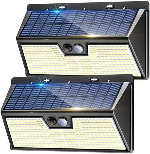 nipify 318LED Solar Security Lights Outdoor Motion Sensor, 2 Pack 3 Modes Solar Powered Fence Light Waterproof, Bright Pir Wall Light for Garden Yard Garage Outside Door Porch Gate