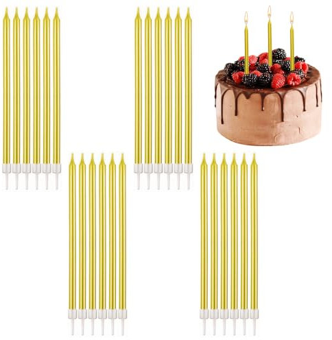 GZSYWZ 24 Pieces Birthday Candles - Gold Birthday Cake Candles with Detachable Holder 13cm/5.12inch Long Gold Party Candles for Birthday Wedding Anniversary Christmas Decoration
