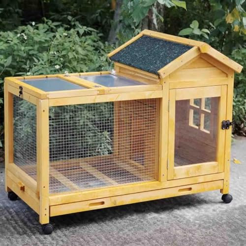 WPWSDWMX Kaninchenstall für Draußen mit Wasserdichtem Dach, Hasenhaus aus Holz mit Rollen und Ausziehbarem Tablett, für Kleine bis Mittelgroße Tiere