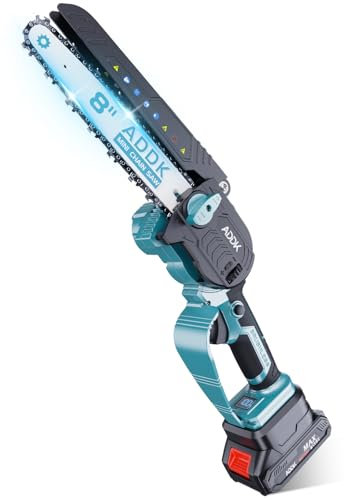 Marooma Mini motosierra de batería inalámbrica de 8 pulgadas, 2200 W, sin escobillas pequeña motosierra eléctrica con lubricación automática, 2 baterías 2000 mAh, 2 cadenas