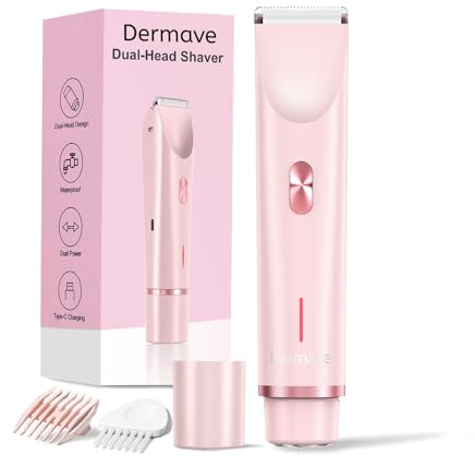 Dermave Rasoir électrique sans fil 2 en 1 à double tête pour femme, soyeux et indolore, nettoyage efficace, étanchéité IPX7, humide et sec (rose)