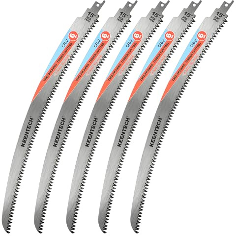 KEENTECH Bogenförmiges Cr-V-Säbelsägeblatt, 368 mm, 6 TPI dreifach geschliffene Zähne, für Holzschneiden und Baumschnitt, kompatibel mit Milwaukee Sawzall und anderen Säbelsägen (5er-Pack)