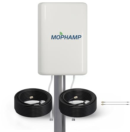 Mophamp 4G 5G MIMO panelantenn utomhus med dubbel 30 fot kabel och SMA-TS9-adaptrar fungerar med routrar, modem, hotspots | Standard Kit
