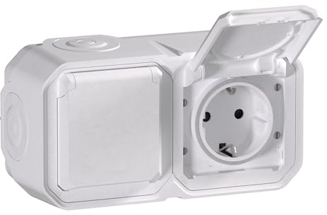 Legrand - Enchufe Doble 16A con contacto lateral de tierra - Plexo - Estanco IP55 - Montaje en superficie - Blanco - 069772LE