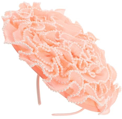 HONITANO Fascinator Floreale Fascia e Clip Rosa, Cappello Decorativo Plissettato Bordo Perle per Cocktail, Tea Party, Matrimoni e Feste Stagionali, Copricapo Elegante per Donne di Tutte