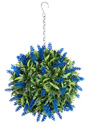 Best Artificial Blue Lavender Lush Long Leaf Flower Topiary Ball (24cm)