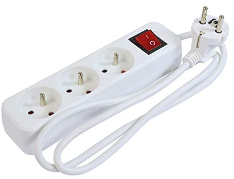 Gefotech - Ciabatta multipresa, 3 posti 16A+T con interruttore e cavo da 1 m