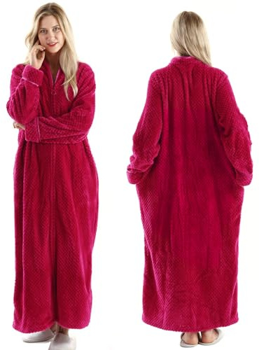 Oksun Accappatoio Da Donna Morbido E Soffice A Lunghezza Intera Con Cerniera, Accappatoio Sauna Con Cappuccio, L-XL
