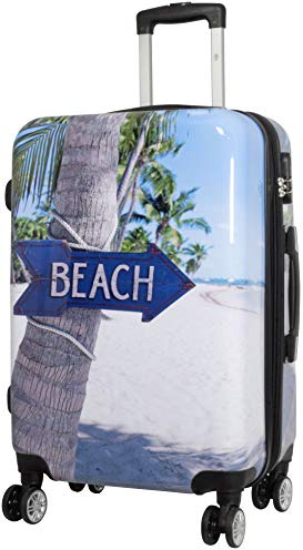 Trendyshop365 Hartschale City-Koffer mit Motiv Beach 67 Zentimeter 66 Liter 4 Räder Bunt Strand Zahlenschloss