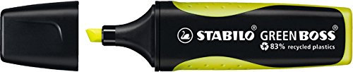 STABILO® Textmarker GREEN BOSS®, nachfüllbar, Keilspitze, 2-5 mm, Schaftfarbe: in Schreibfarbe/schwarz, Schreibfarbe: gelb (10 Stück), Sie erhalten 1 Dose á 10 Stück