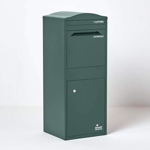 SMART PARCEL BOX Paketbox draussen, Standbriefkasten mit Paketfach, Paketbriefkasten XXL, große Postbox für Pakete Outdoor, Paketkasten groß mit Bogendach rostfrei, verzinkter Stahl, grün