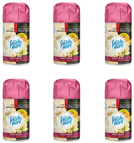 Fresh & More Lufterfrischer Nachfüller Sweet Melon 250ml (6er Pack) | Raumduft-Spray-Nachfüller, kompatibel mit Freshmatic Max, süß-fruchtiger Melonenduft