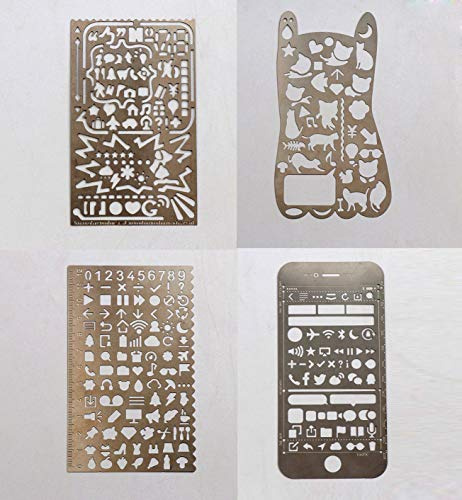 BLUGUL Rostfreier Stahl Schablonen, Zeichenschablonen Lineal,für Bullet Journal DIY Fotoalbum Scrapbooking Tagebuch Karte Deko, Grundelemente 4 Stück