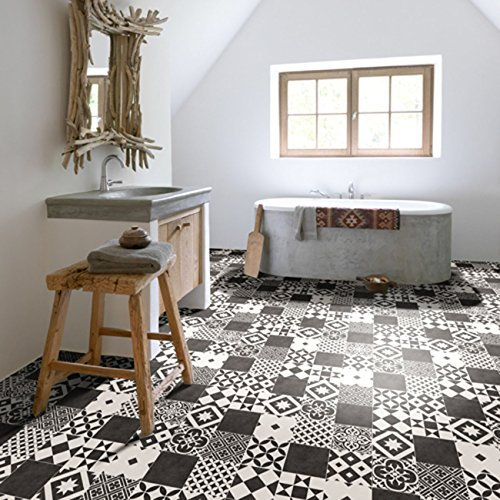 VINYL FLOORING UK Black White Designer Effect Slip Resistant Vinyl Flooring Roll For Living Room Dining Room 2.8mm Thick Cushion Backed Waterproof Lino Flooring-2m(6'6) X 2m(6'6)-4m²