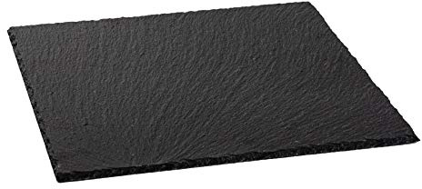 Argon Tableware Slate Serving Platter - Square - 33cm - Pack of 1 - Black Natural Slate Rustic Raw Cut Serving Platter Fruit Savoury Placemat Cheese Board with Soft Padded Feet