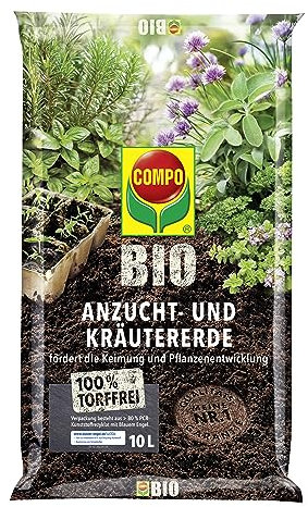 COMPO BIO Anzuchterde und Kräutererde, Erde für Aussaaten, Kräuter, Stecklinge und Jungpflanzen, Blumenerde, Torffrei, 10 Liter