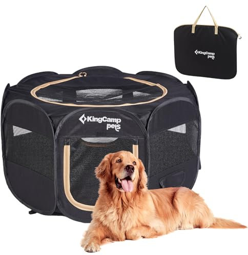 KingCamp Welpenlaufstall, Tierlaufstall, Tragbarer Welpenauslauf, Laufstall für Hunde, Katzen, Welpen, im Innen- und Außenbereich, für Wohnung mit Tragetasche und Hering Schwarz L