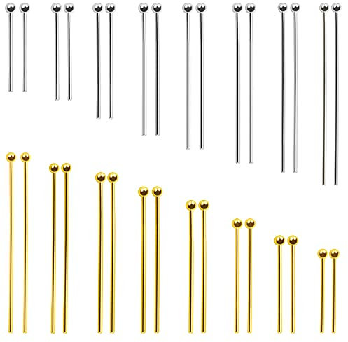 TOAOB 800 Stück 18mm bis 50mm Nietstifte Kugelkopf Prismenstifte Gold Silber Messing Kugelkopfstift Kopfnadeln