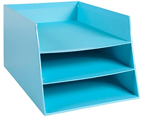 Exacompta 13462D Briefablage Aquarel aus extra starkem Karton mit 3 Fächern abgestuft für DIN A4+ Dokumente 35x29x19 cm Pastellfarbe Blau Briefkorb Ablagekorb Ablagebox
