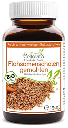 Cellavita Bio Flohsamenschalen Flohsamenpulver gemahlen Pulver Bio-Qualität (150g)