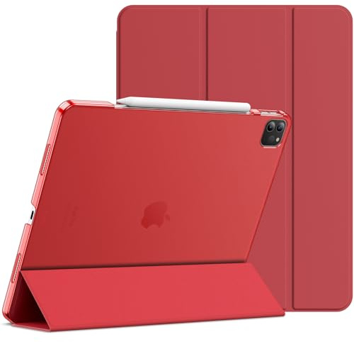 JETech Hülle für iPad Pro 12,9 6./5. Gen (2022/2021), Rot | Schlanke Transluzent Rückseite, Dreifach-Ständer, Auto Schlafen/Wachen, Leichter Stoßschutz