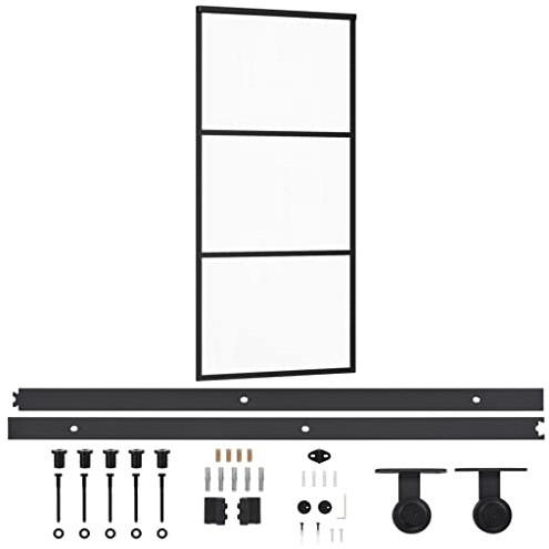 vidaXL Schiebetür mit Beschlag Glasschiebetür Glastür Glas Schiebe Tür Schiebetürsystem Laufschiene Schiebetürbeschlag ESG-Glas Aluminium 90x205cm