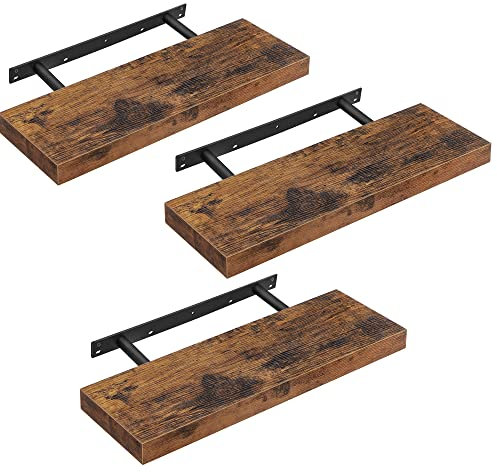 VASAGLE Wandregal, 3er Set, Schweberegal, Regalbrett, 20 x 60 x 3,8 cm, Wandboard für Bilderrahmen, Deko, Regal für Wohnzimmer, Arbeitszimmer, Küche, vintagebraun LWS26BX-3