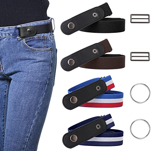VEGCOO 4 Elastischer Gürtel Ohne Schnalle für Frauen Männer, Verstellbarer Unsichtbarer Gürtel Comfy Gürtel für Jeans Hosen Kleid Röcke