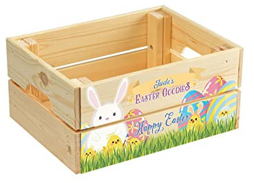 Personalised Easter Crate - Easter Gift Basket for Kids - Easter Hamper Baskets for Gifts Empty with Handles - Easter Egg Gift Box for Children - 23 x 31 x 15 cm - Goodies