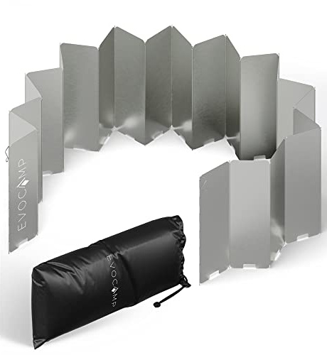 EVOCAMP Windschutz für Gaskocher, Spirituskocher Outdoor, Campingkocher, Grill, Camping Feuerstelle, Gaskocher Windschutz faltbar, vielfältig einsetzbar, 3 Größen erhältlich, inklusive Tasche