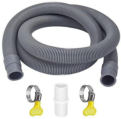 Bssowe Manguera de Desagüe Universal, 3M, Gris, Plástico (EVA+PE), 20mm, 1 Pieza, Incluye 1 Manguera de Desagüe, 2 Clips, 1 Conector Blanco