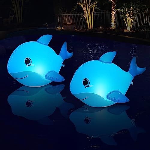 Goallim Solar Floating Pool Lights Dolphin, Glow in The Dark Solar Pool Lights That Float, IP68 Wateproof Inflatable Solar Floating Lights for Pool Pond Wedding Party Decorations - 2PC
