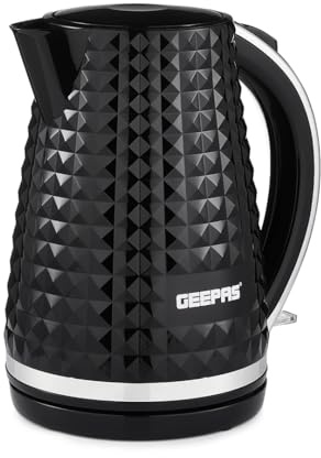 GEEPAS Argyle 1.7L Cordless Electric Kettle | Auto Shut-Off 2200W Black | 360° Rotational Base & Concealed Heating | Cord Storage and LED Indicator