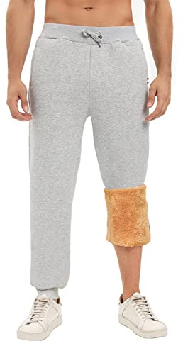 Yuson Flickträningsoverall byxor för män, vinter, varm fleece, joggingbyxor, casual, termiska byxor, sherpa, fodrade träningsbyxor, aktiv löpning, joggingbyxor med fickor, Ljusgrå, M