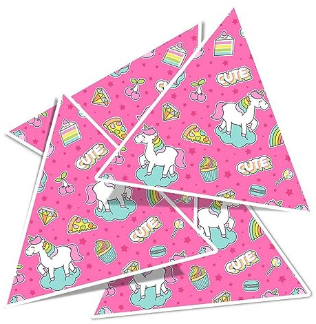 Vinyl Triangle Stickers (Set of 4) 10cm - Hot Pink Cute Unicorn Pizza Rainbow Cupcake Design for Laptops, Tablets, Luggage, Scrap Booking, Fridges #170046