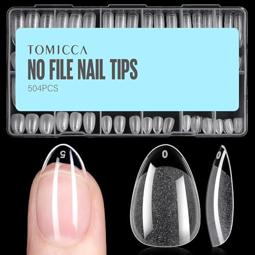 TOMICCA 504 Stück Kurze Mandel Nail Tips für Gelnägel | 12 Größen Short Almond Nageltips, Full Cover Soft Gel Tips für Gelnägel, für Nagelverlängerung, Nagelstudios und Hause DIY