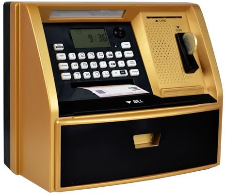 Fimleiy Intelligente Kinder Spardose mit Euro-Münzerkennung, LCD-Anzeige & Wunschzielverfolgung Jungen und Mädchen! (Gold)
