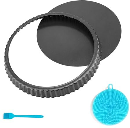 Lusacy Stampo per torte con base sollevabile, rivestimento antiaderente di sicurezza, 28 cm, stampo rotondo per quiche, quiche, torte