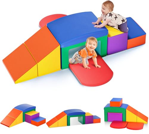 Lischwert - Giochi per arrampicata,blocchi in schiuma, giocho educativi, percorso motorio, 6 mattoni giganti, costruzione del castello, età da 1 anno, multicolore