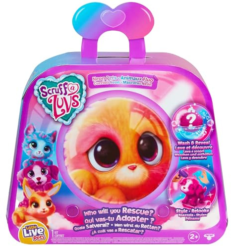 Little Live Pets Scruff-a-Luvs - Neon Pets| Mystery Animal Reveal. Wash, Groom And Rescue A Cute Neon Colored Plush Pet