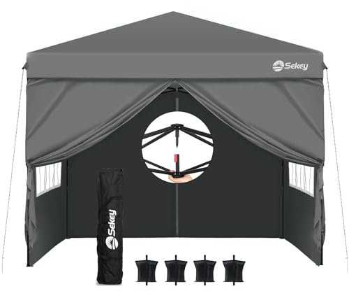 Sekey One-Touch Pop Up Pavillon 3x3 Wasserdicht Stabil Winterfest mit Seitenwänden, Faltpavillon 3x3m mit Verdickten Röhren, Seitenwänden mit Privatsphären Fenster (Dunkelgrau)