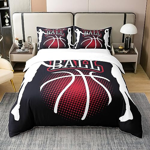 Homewish Coton, Housse de Couette Basketball 200x200, Ensemble de Literie Jeux de Ballon, Parure de Lit Basket-Ball pour Enfants Garçons Ados Hommes, Ensemble de Lit Cerceau de Basket