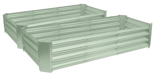 Harbour Housewares Raised Garden Bed - Green - 180 x 90cm - Rectangle - Pack of 2 - Bottomless Galvanised Steel Planter Box for Growing Outdoor Plants, Vegetables, Flowers and Herbs