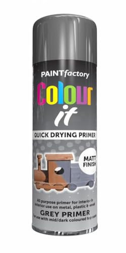 Inspired Essentials - All Purpose Aerosol Spray Paint 250ml Quick Drying Spray, Fast Dry and Excellent Coverage for Metal, Wood, Plastic and More (1, Grey Primer)