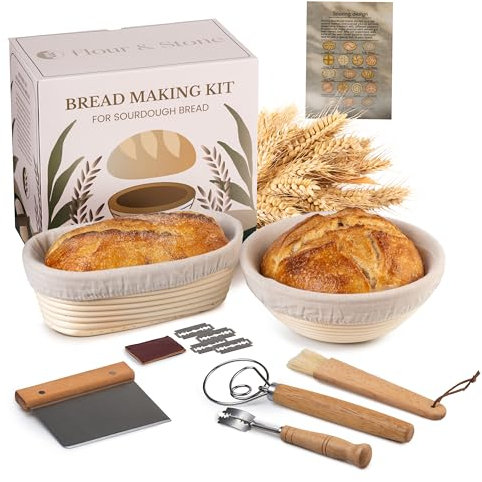 Sauerteig-Brot-Bastelset – für Anfänger oder jeden, der Werkzeuge und Zubehör aufwertet. Selbstgemachtes Handwerker-Back-Geschenk-Set enthält Banneton-Gärkörbe und Kurzanleitung (evtl. nicht in
